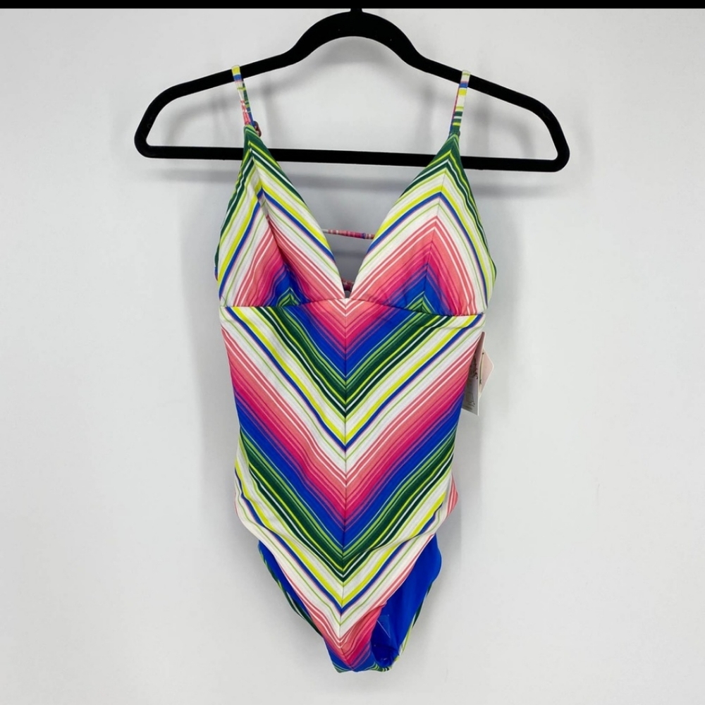 Becca By Rebecca Virtue Women's Size M One Piece Stripes Multicolor Tassel